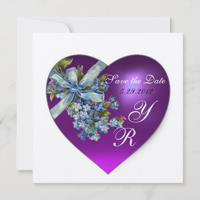 Invitación PURPLE CORAZÓN OLVIDARME NO MONOGRAM Silver Metali (Anverso)