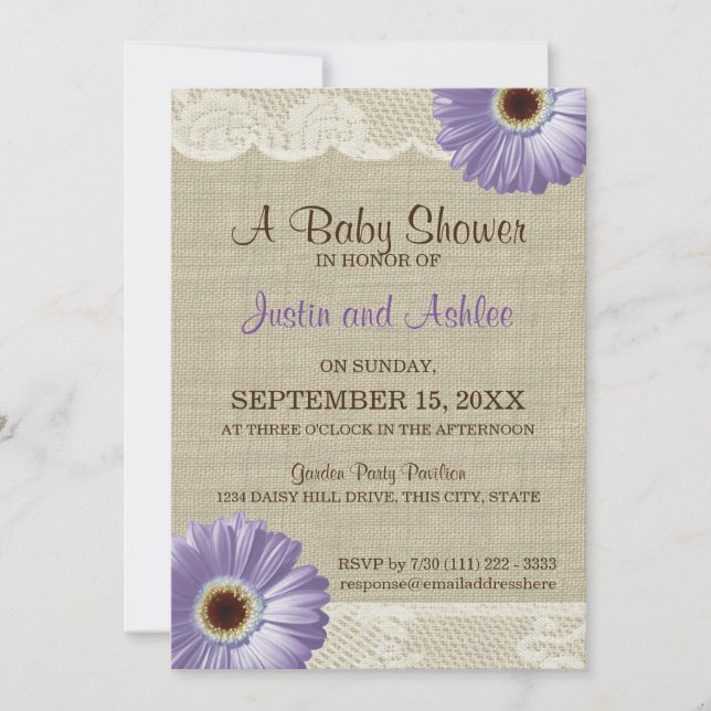 Invitación Purple Daisy Baby Shower (Anverso)