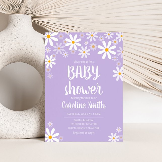 Invitación Purple Daisy Baby Shower (Purple Boho Daisy Baby Shower Invitation 
)