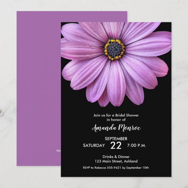 Invitación Purple Daisy Bridal Shower (Anverso / Reverso)