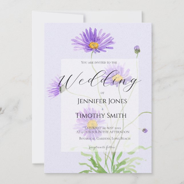 Invitación purple daisy wedding invitation  (Anverso)