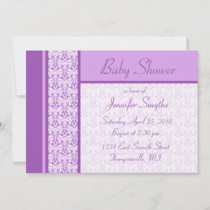Invitación Purple Damask Baby Shower Invitation
