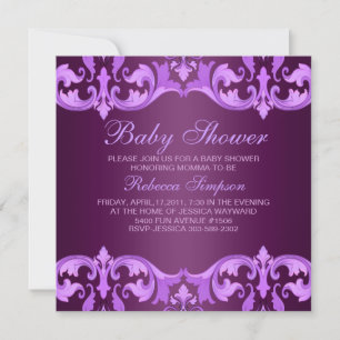 Invitación Purple Damask Baby Shower Invitation
