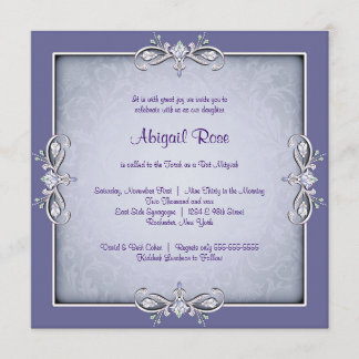 Invitación Purple Damask Bat Mitzvah