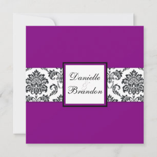 Invitación Purple Damask Monogram Wedding Invitation