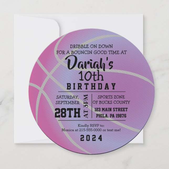 Invitación PURPLE de la fiesta de cumpleaños de BA (Anverso)