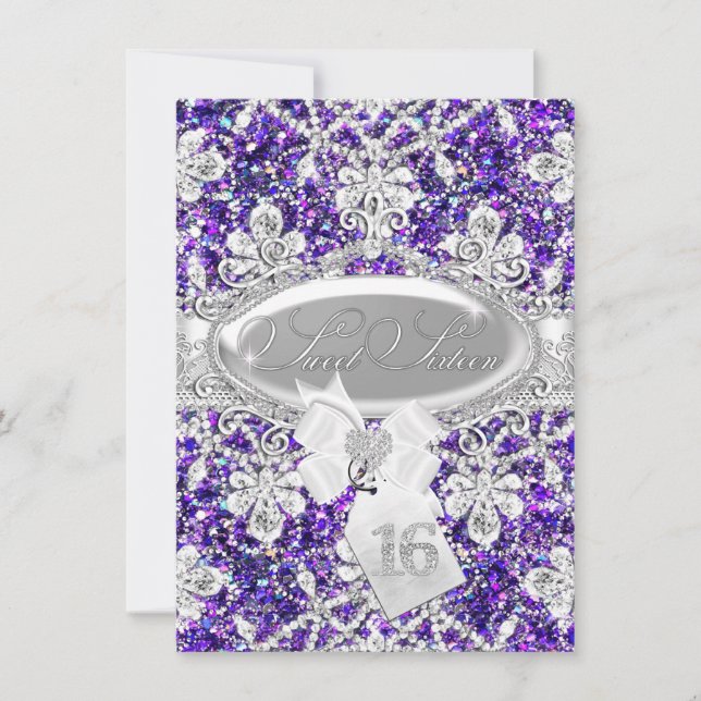 Invitación Purple Diamond Glitter Princess Cumplea (Anverso)