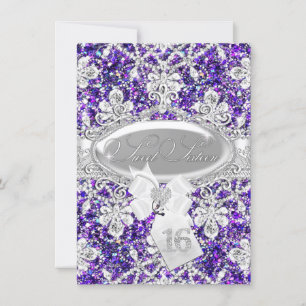 Invitación Purple Diamond Glitter Princess Cumplea