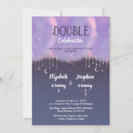 Invitación Purple Double joint Celebration Birthday For Girls