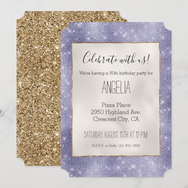 Invitación Purple Dream Sparkle (Anverso / Reverso)