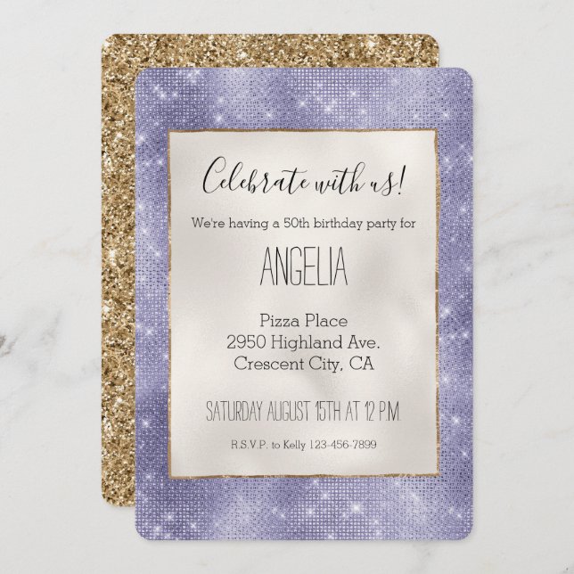 Invitación Purple Dream Sparkle (Anverso / Reverso)