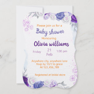 Invitación Purple Dusty Blue Floral Delight para Baby Shower