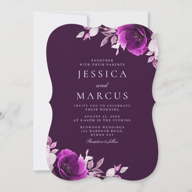 Invitación Purple Elegance Amethyst & Indigo, Lilac Boda (Anverso)