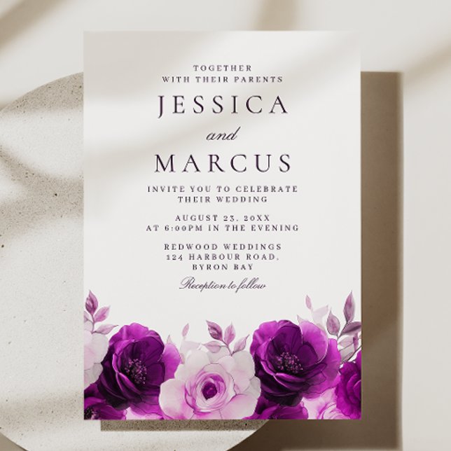 Invitación Purple Elegance: Boda Floral de Rosas Violetas Lil (Subido por el creador)