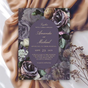 Invitación Purple Elegant Dark Moody Floral Boda