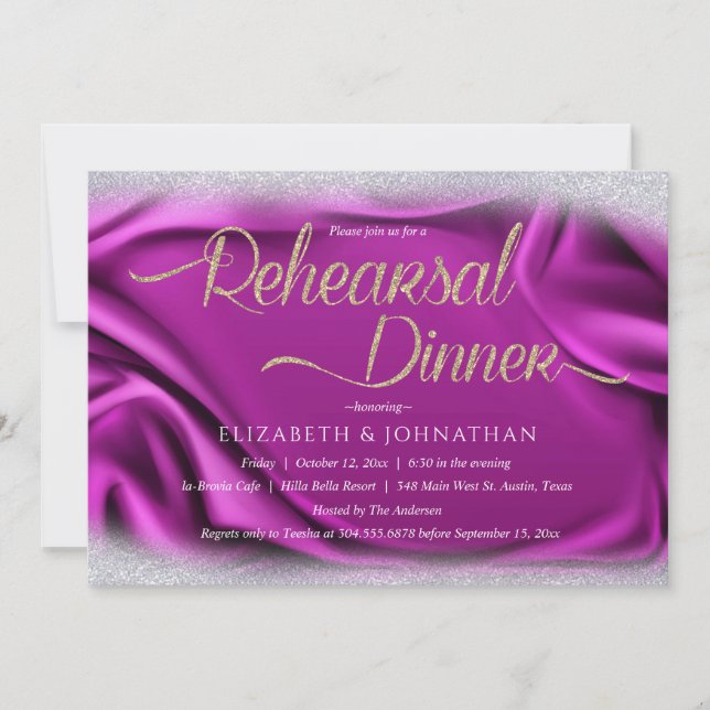 Invitación Purple Elegant Mínimo Boda Ensayo Cena (Anverso)
