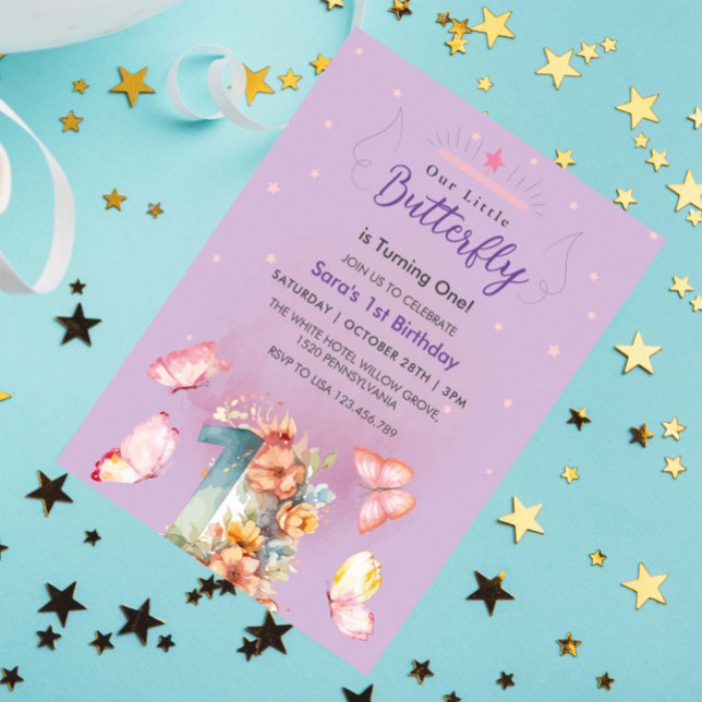 Invitación Purple Elegant Primer cumpleaños Mariposa rosa (Subido por el creador)