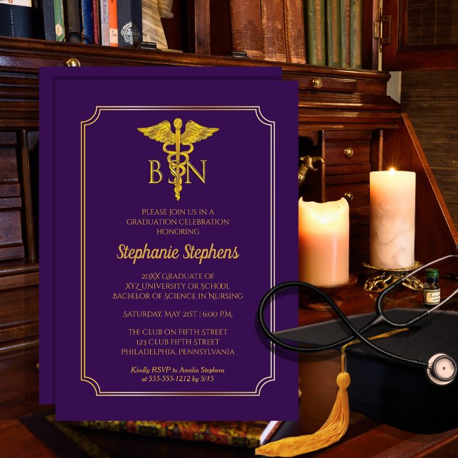 Invitación Purple elegante | Fiesta de Graduación de Enfermer (Subido por el creador)