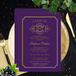 Invitación Purple elegante | Fiesta de graduación de Gold Col