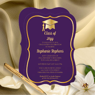 Invitación Purple elegante Partido de Graduación de los Cam