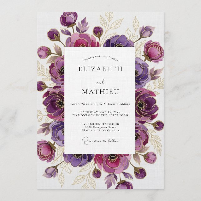 Invitación Purple Ethereal Bloom Wedding (Anverso)