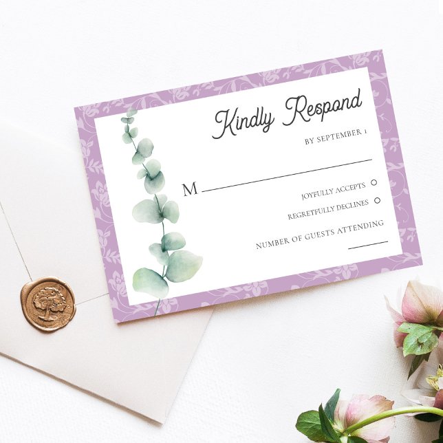 Invitación Purple Eucalyptus Floral Wedding RSVP Card (Purple Eucalyptus Floral Wedding RSVP Card)