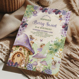 Invitación Purple Fairy Berry Sweet 2nd Birthday Invitation