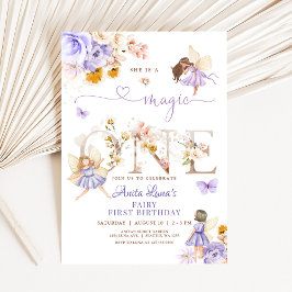 Invitación Purple Fairy Magic ONE Cumpleaños Mariposa Magia