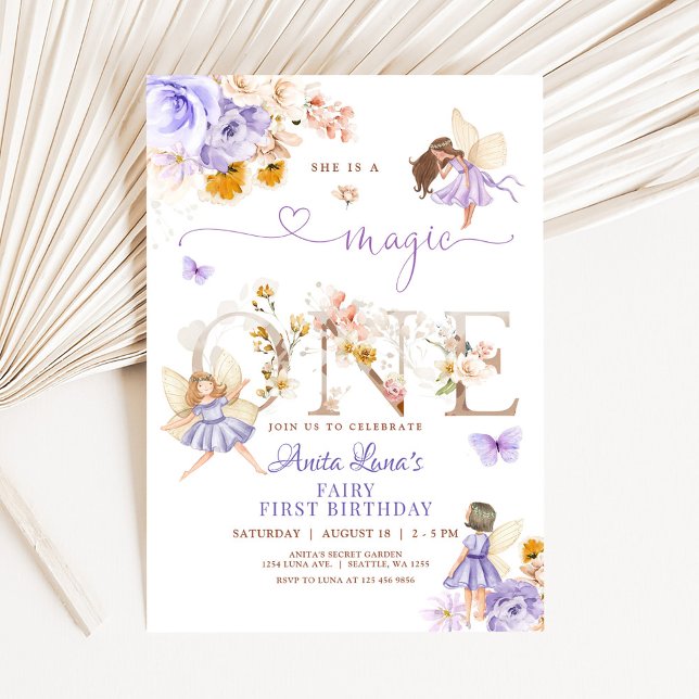 Invitación Purple Fairy Magic ONE Cumpleaños Mariposa Magia (Subido por el creador)