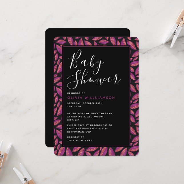 Invitación Purple Fall deja Baby Shower (Anverso/Reverso In Situ)