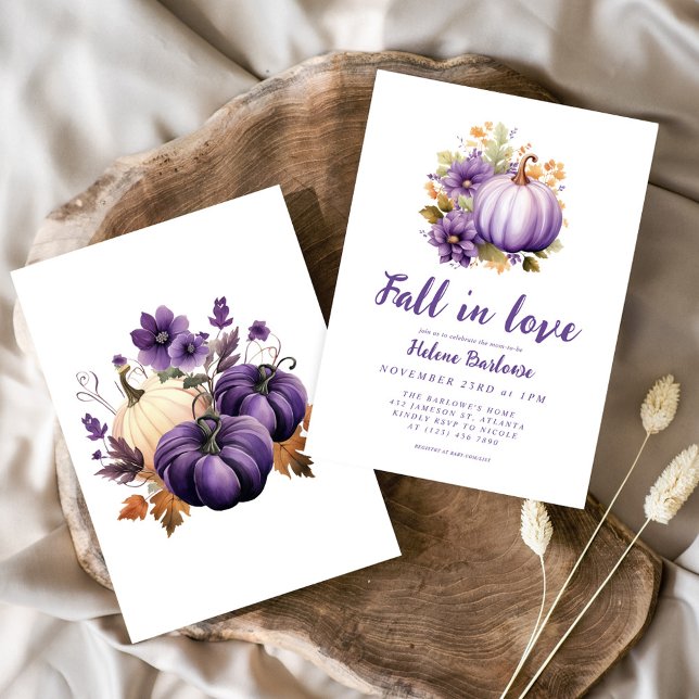 Invitación Purple Fall en Love Pumpkin Baby Shower (Purple Fall In Love Pumpkin Baby Shower Invitation)