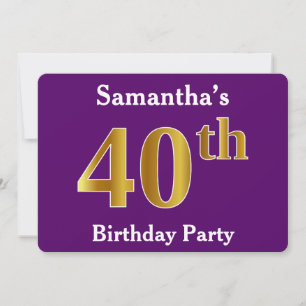 Invitación Purple, Faux Gold 40th Birthday Fiesta; Nombre per