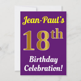 Invitación Purple, Faux Gold Celebración de cumpleaños 18 + N