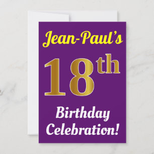 Invitación Purple, Faux Gold Celebración de cumpleaños 18 + N