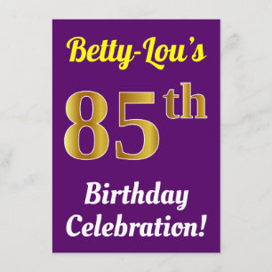 Invitación Purple, Faux Gold Celebración de cumpleaños 85 + N