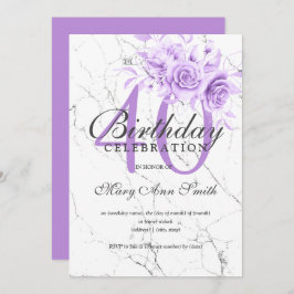 Invitación Purple Floral 40 cumpleaños Fiesta Marble