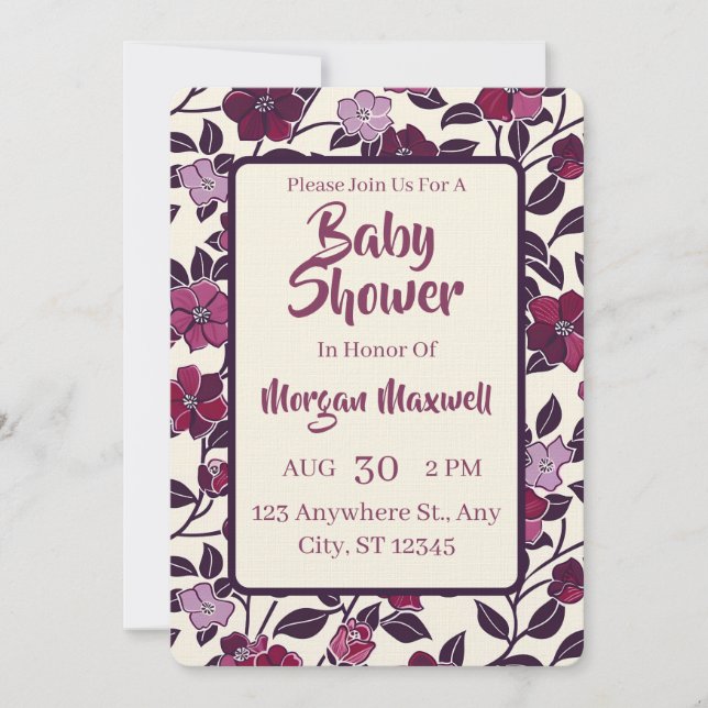 Invitación Purple Floral Baby Shower (Anverso)