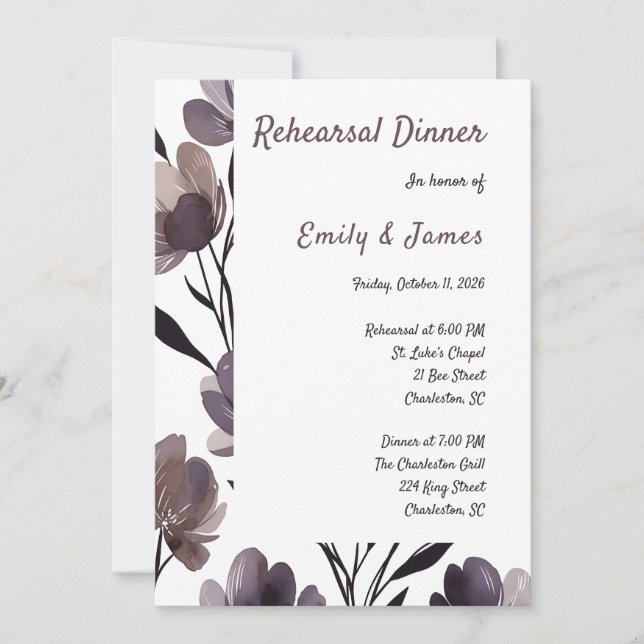 Invitación Purple Floral Botanical Wedding (Anverso)