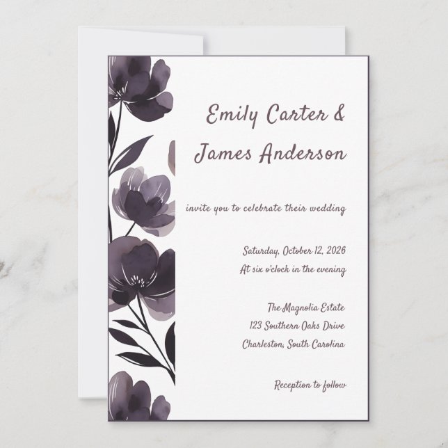 Invitación Purple Floral Botanical Wedding (Anverso)