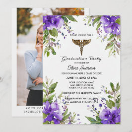Invitación Purple Floral BSN Nursing Graduation Invitation | 