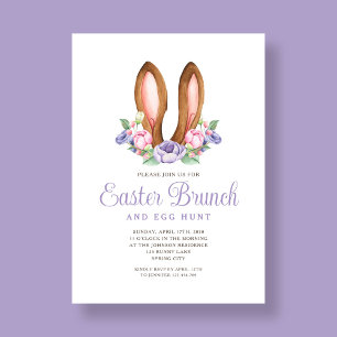 Invitación Purple Floral Bunny Ears Easter Brunch