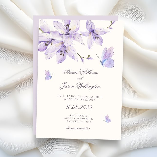 Invitación Purple floral butterfly wedding (Subido por el creador)