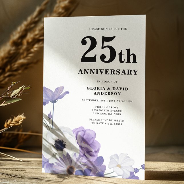 Invitación Purple Floral Elegante 25° Aniversario Boda (Subido por el creador)