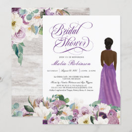 Invitación Purple Floral Elegante Boda con Ducha Bridal