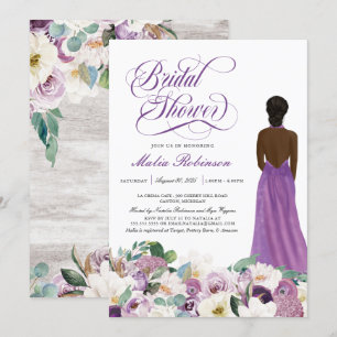 Invitación  Purple Floral Elegante Boda con Ducha Bridal