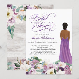 Invitación Purple Floral Elegante Boda con Ducha Bridal