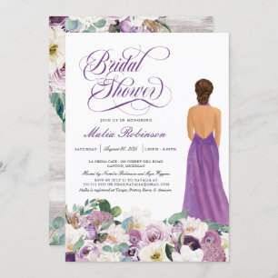 Invitación  Purple Floral Elegante Boda con Ducha Bridal 
