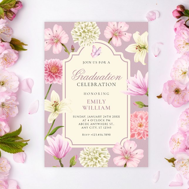 Invitación Purple floral graduation (Subido por el creador)