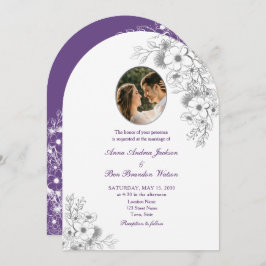 Invitación Purple Floral Photo Arched Wedding