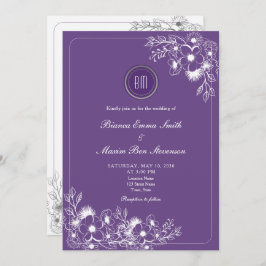 Invitación Purple Floral Photo QR Code Wedding